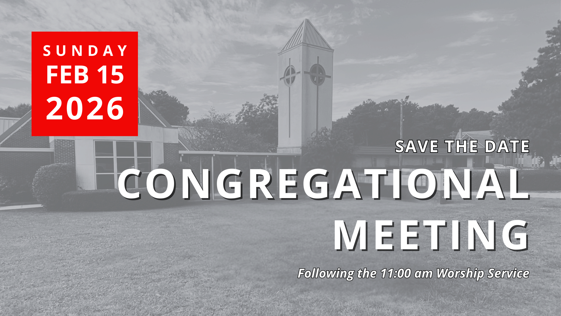 Announcement for the Radcliffe Presbyterian Congregational Meeting on February 15, 2026.